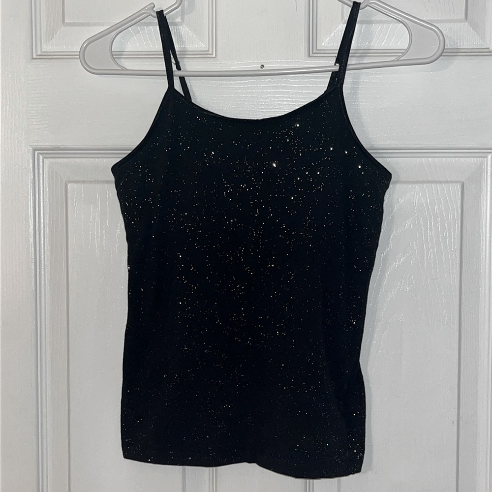 Girl’s Tank Cami, Black with sparkles, Size 12, adjustable straps